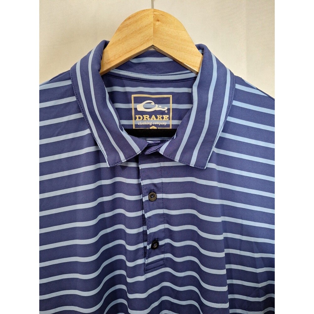 Drake Waterfowl Performance Stretch Striped Golf Polo Shirt Mens Sz Large S/S